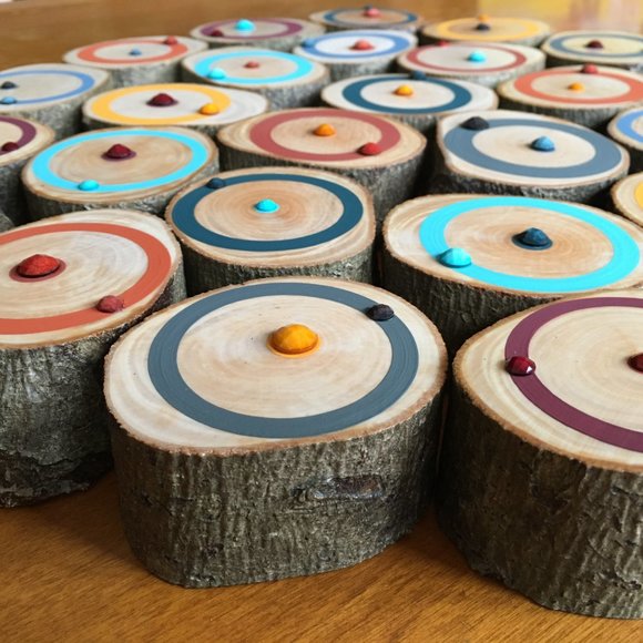 Painted Tree Ring Wood Slice Abstract Wall Art W/ Bling Gift, Minimalist, Fine - Picture 3 of 15